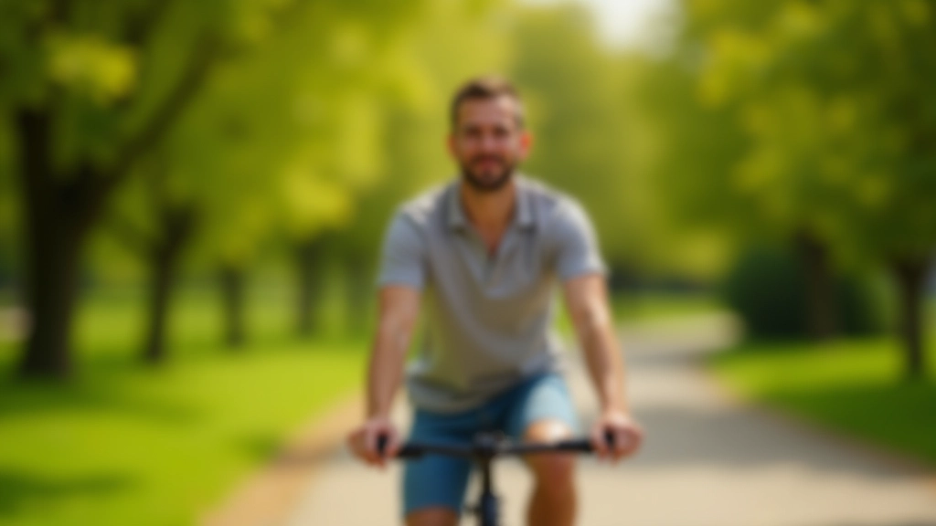 Rustige fietser op zonnige weg door park met groen