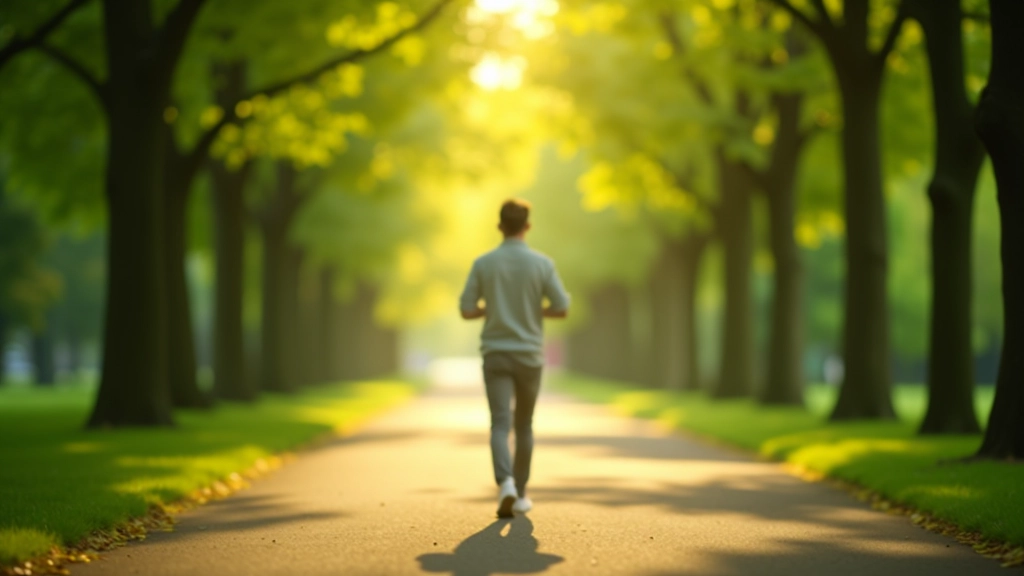 Persoon wandelt door groen park pad met licht filtreren door boomkruinen