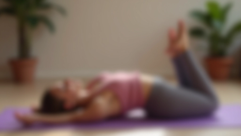 Persoon liggend op yogamat, body scan sessie, rustige slaapkamer, zachte verlichting